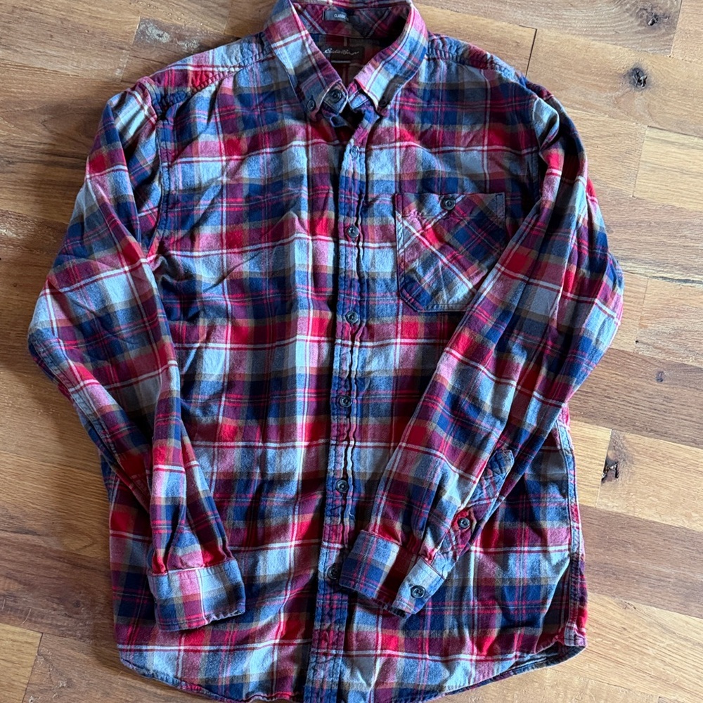 Eddie Bauer Red and Blue Plaid Casual Shirt